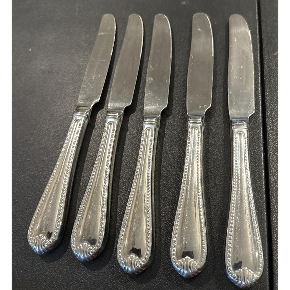 Lenox Bead Plume Glossy Dinner Knife Knives Set Of 5 Stainless Flatware